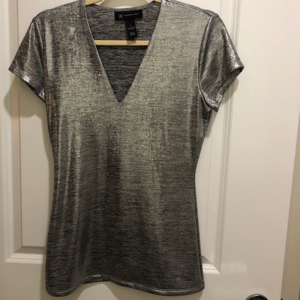 I.N.C. Silver shimmer short sleeve shirt